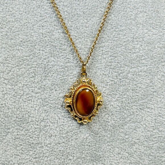 Whiting & Davis Jewelry - VTG Whiting & Davis Necklace Brown Cabochon Gold Tone 25" Estate Jewelry
